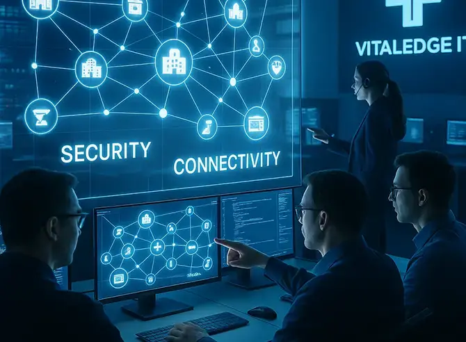 Team monitoring system connectivity and network security.